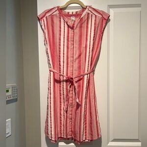 Gap Girls XXL Red and White Striped Button Down Dress w Tie Waist Short Sleeves